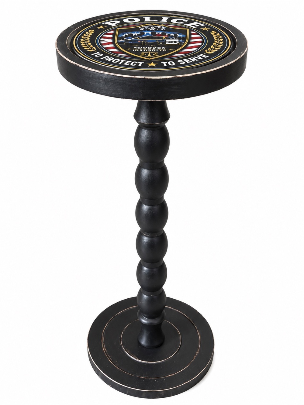 Police Drink Table, Thin Blue Line Accent Table, Whiskey Table, Pedestal Table